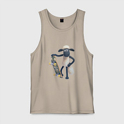 Майка мужская хлопок Барашек Шон со скейтом, цвет: миндальный