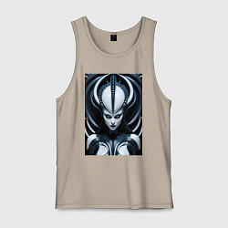 Майка мужская хлопок Девушка инопланетянка в стиле Гигера, цвет: миндальный