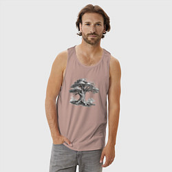 Майка мужская хлопок Дерево скетч черно-белый, цвет: пыльно-розовый — фото 2