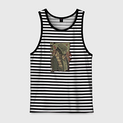 Майка мужская хлопок Хищник в ненастную погоду, цвет: черная тельняшка