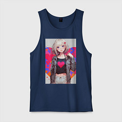 Майка мужская хлопок Аниме девочка сердце, цвет: тёмно-синий