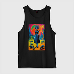 Майка мужская хлопок Портрет ведьмы со зверушками - готика, цвет: черный