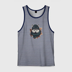 Майка мужская хлопок Волк в шапке, цвет: синяя тельняшка