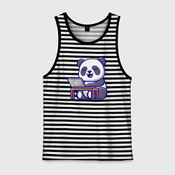 Майка мужская хлопок Весёлая панда с ноутбуком, цвет: черная тельняшка