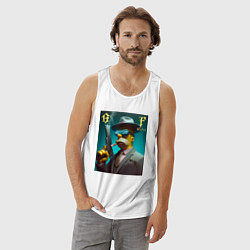 Майка мужская хлопок Homer Simpson with pistol - godfather, цвет: белый — фото 2