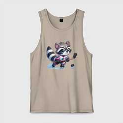 Майка мужская хлопок Енотик хоккейный форвард - нейроарт, цвет: миндальный