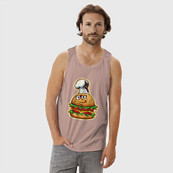 Майка мужская хлопок Шеф бургер, цвет: пыльно-розовый — фото 2