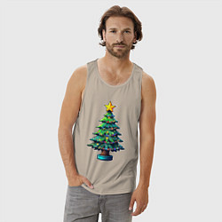 Майка мужская хлопок Ёлочка, зажгись, цвет: миндальный — фото 2