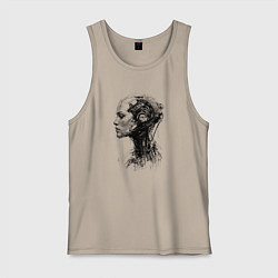 Майка мужская хлопок Девушка андроид в профиль, цвет: миндальный