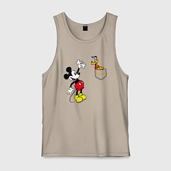 Майка мужская хлопок Микки Маус и Плуто, цвет: миндальный