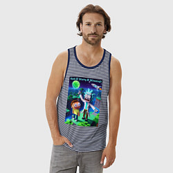 Майка мужская хлопок Рик и Морти и Майнкрафт - коллаба, цвет: синяя тельняшка — фото 2
