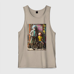 Майка мужская хлопок Бородатый Рик и Морти - панк жив, цвет: миндальный