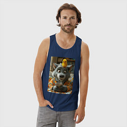 Майка мужская хлопок Волк и цыпа, цвет: тёмно-синий — фото 2