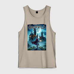 Майка мужская хлопок Harry Potter with a magic wand - Hogwarts, цвет: миндальный