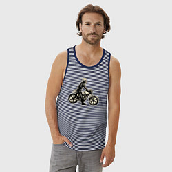Майка мужская хлопок Скелет мотоциклист, цвет: синяя тельняшка — фото 2