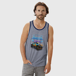 Майка мужская хлопок Monster truck, цвет: синяя тельняшка — фото 2