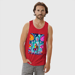 Майка мужская хлопок Морти сидит на грибе рядом с Риком, цвет: красный — фото 2