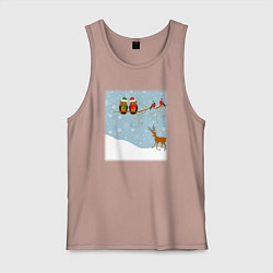 Майка мужская хлопок Новогодние птицы на ветке, цвет: пыльно-розовый