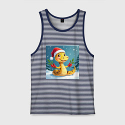 Майка мужская хлопок Символ 2025 нового года змея в шаке Санты, цвет: синяя тельняшка