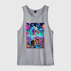 Майка мужская хлопок Рик в неоновых очках среди грибов, цвет: меланж