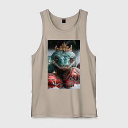 Майка мужская хлопок Новогодняя змея королева, цвет: миндальный