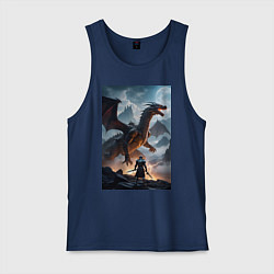 Майка мужская хлопок Сражение с драконом, цвет: тёмно-синий