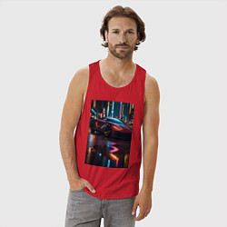 Майка мужская хлопок Суперкар и неон, цвет: красный — фото 2