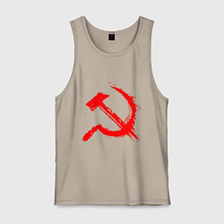 Майка мужская хлопок Sickle and hammer red paint, цвет: миндальный