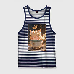 Майка мужская хлопок Кошечка с короной в чашке, цвет: синяя тельняшка