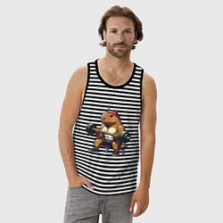 Майка мужская хлопок Капибара жим, цвет: черная тельняшка — фото 2