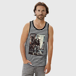Майка мужская хлопок Dude bull terrier is a New Yorker, цвет: черная тельняшка — фото 2