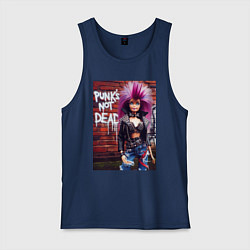 Майка мужская хлопок Punks not dead - cool Barbie ai art, цвет: тёмно-синий