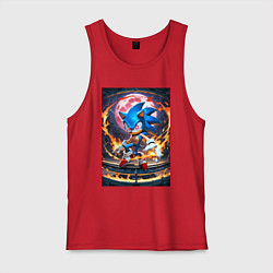 Майка мужская хлопок Соник на фоне красной Луны, цвет: красный