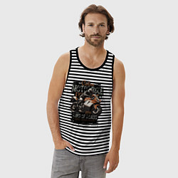 Майка мужская хлопок Спортивный мотоцикл кастом байк, цвет: черная тельняшка — фото 2