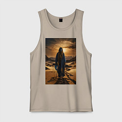 Майка мужская хлопок Человек в пустыне, цвет: миндальный