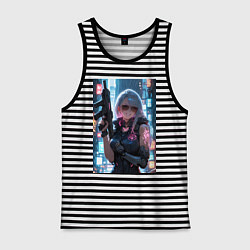 Майка мужская хлопок Наемник в стиле Cyberpunk, цвет: черная тельняшка