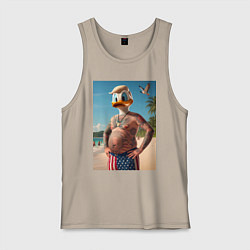 Майка мужская хлопок Donald Duck-Trump on a Florida beach, цвет: миндальный