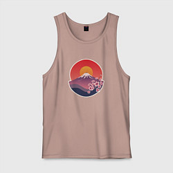 Майка мужская хлопок Гора Фудзи с сакурой, цвет: пыльно-розовый