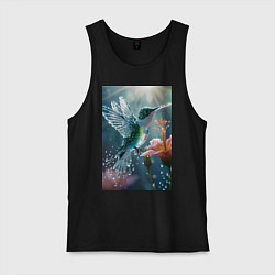 Майка мужская хлопок Колибри летает у цветка, цвет: черный