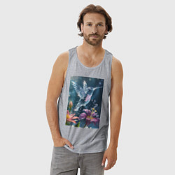 Майка мужская хлопок Колибри у цветка, цвет: меланж — фото 2