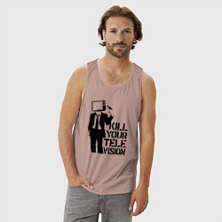 Майка мужская хлопок Убей свой телевизор, цвет: пыльно-розовый — фото 2