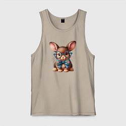 Майка мужская хлопок Кролик мальчик в очках, цвет: миндальный