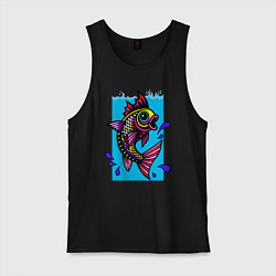 Майка мужская хлопок Рыбка в воде, цвет: черный