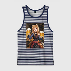 Майка мужская хлопок Волчица Холо с кружками пива, цвет: синяя тельняшка