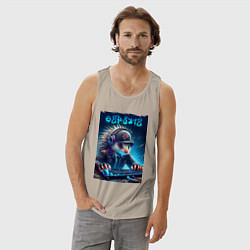 Майка мужская хлопок Дикобраз командный игрок - неоновое свечение, цвет: миндальный — фото 2