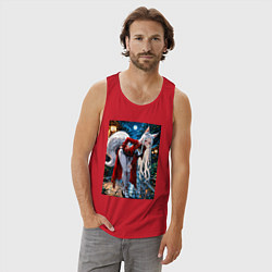 Майка мужская хлопок Белоснежная лиса лунной ночью, цвет: красный — фото 2