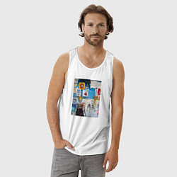 Майка мужская хлопок Граффити уличное искусство со скелетом и надписями, цвет: белый — фото 2