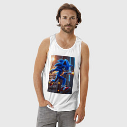 Майка мужская хлопок Соник убегает от летящих ракет, цвет: белый — фото 2