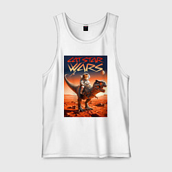 Майка мужская хлопок Кот космонавт верхом на тираннозавре, цвет: белый