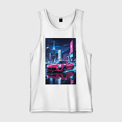 Майка мужская хлопок Вишневый спорткар по мокрой дороге, цвет: белый